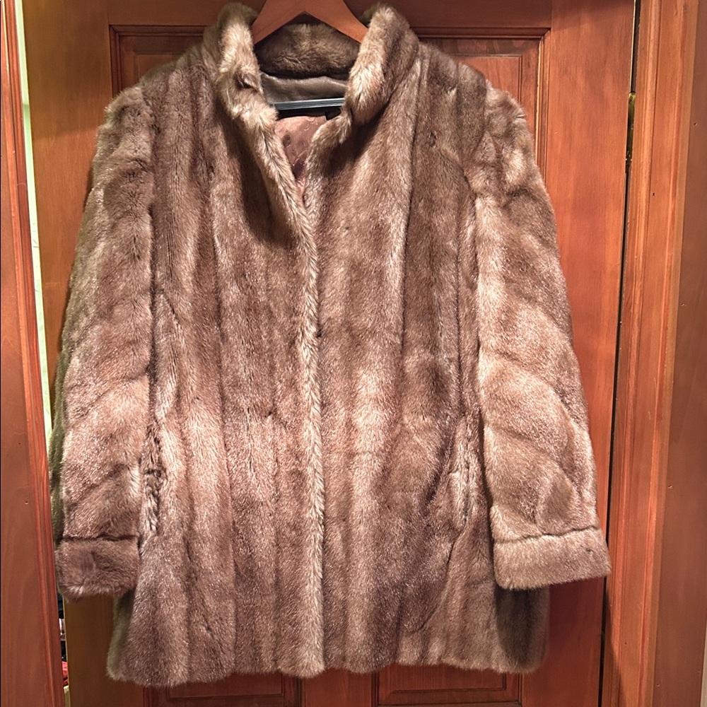 Vintage Hillmoor Brown Faux Fur Coat Made In USA